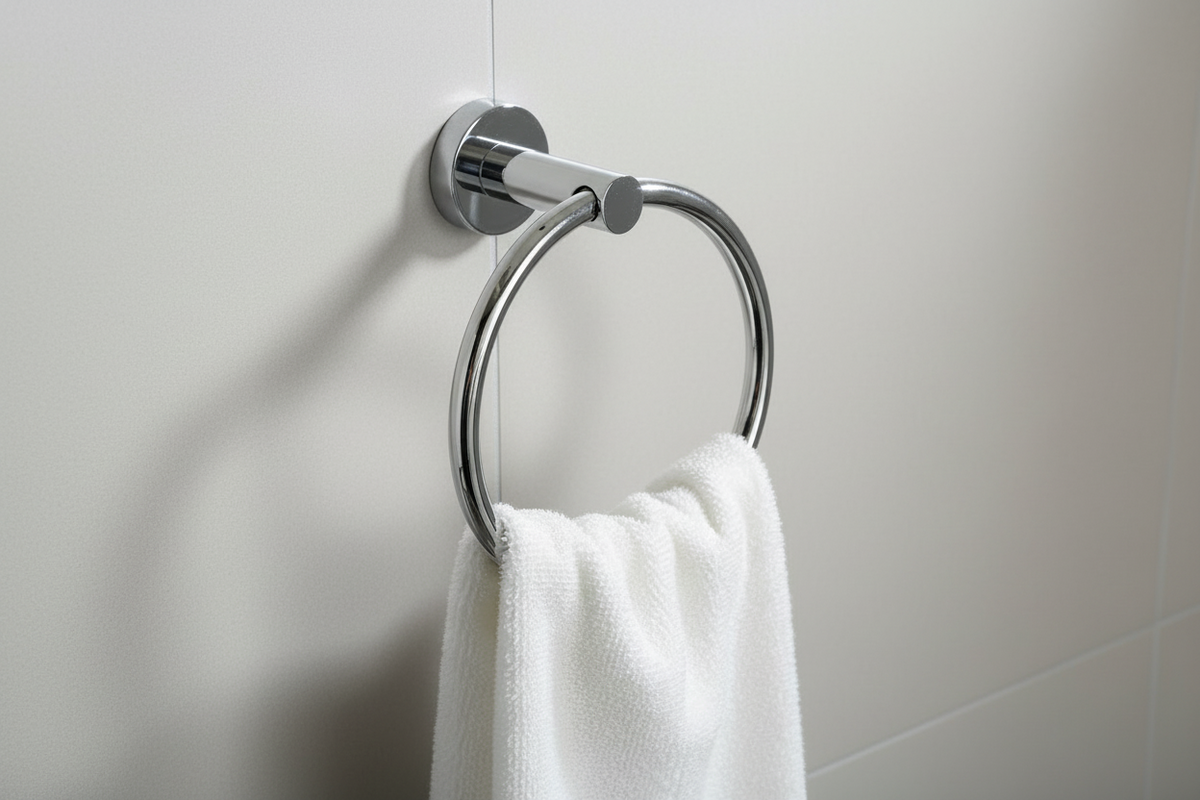 Chrome towel ring on a white background