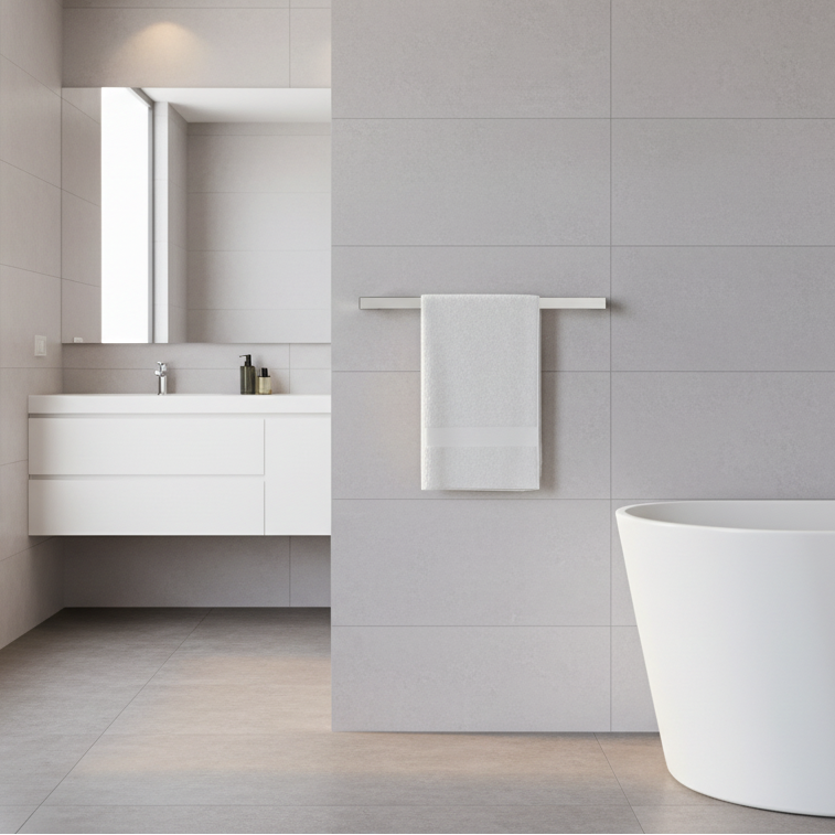 Metal towel bar on a white background