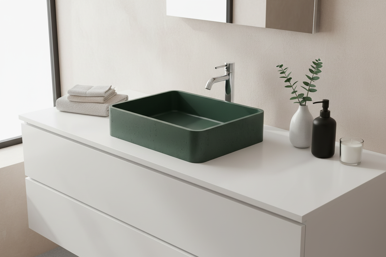 Green rectangular sink with speckled texture