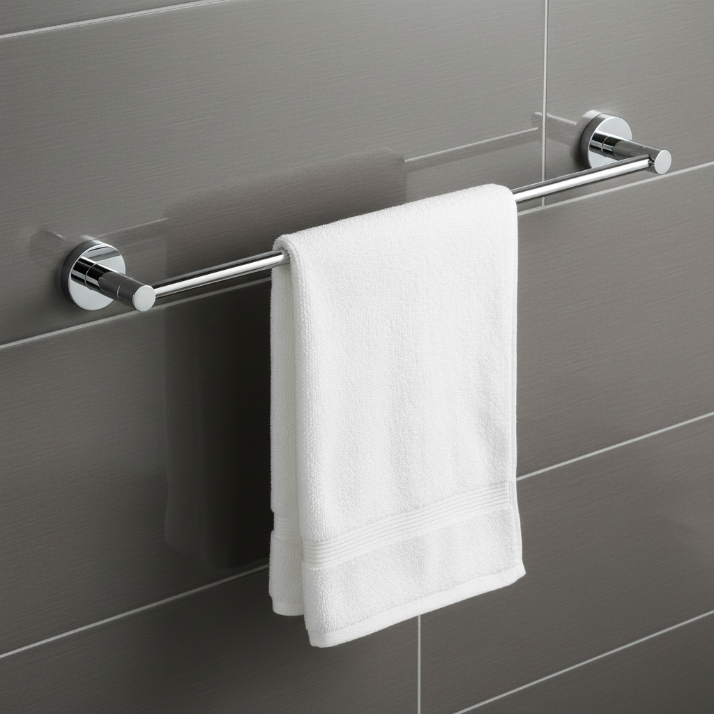 Chrome towel bar on a white background