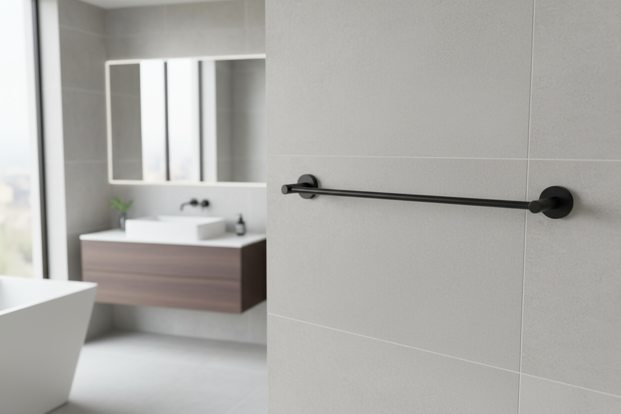 Black towel bar on a white background