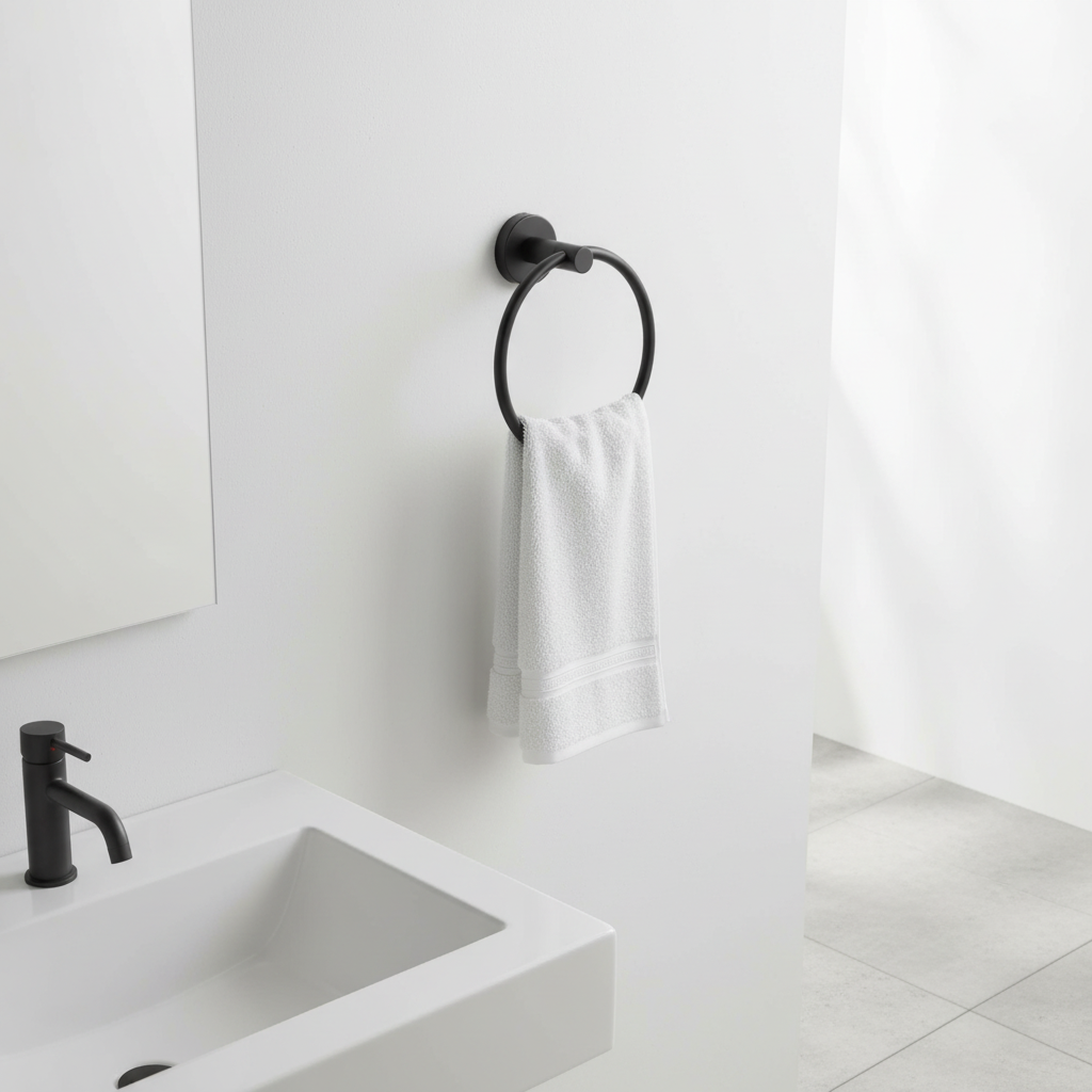 Black towel ring on a white background