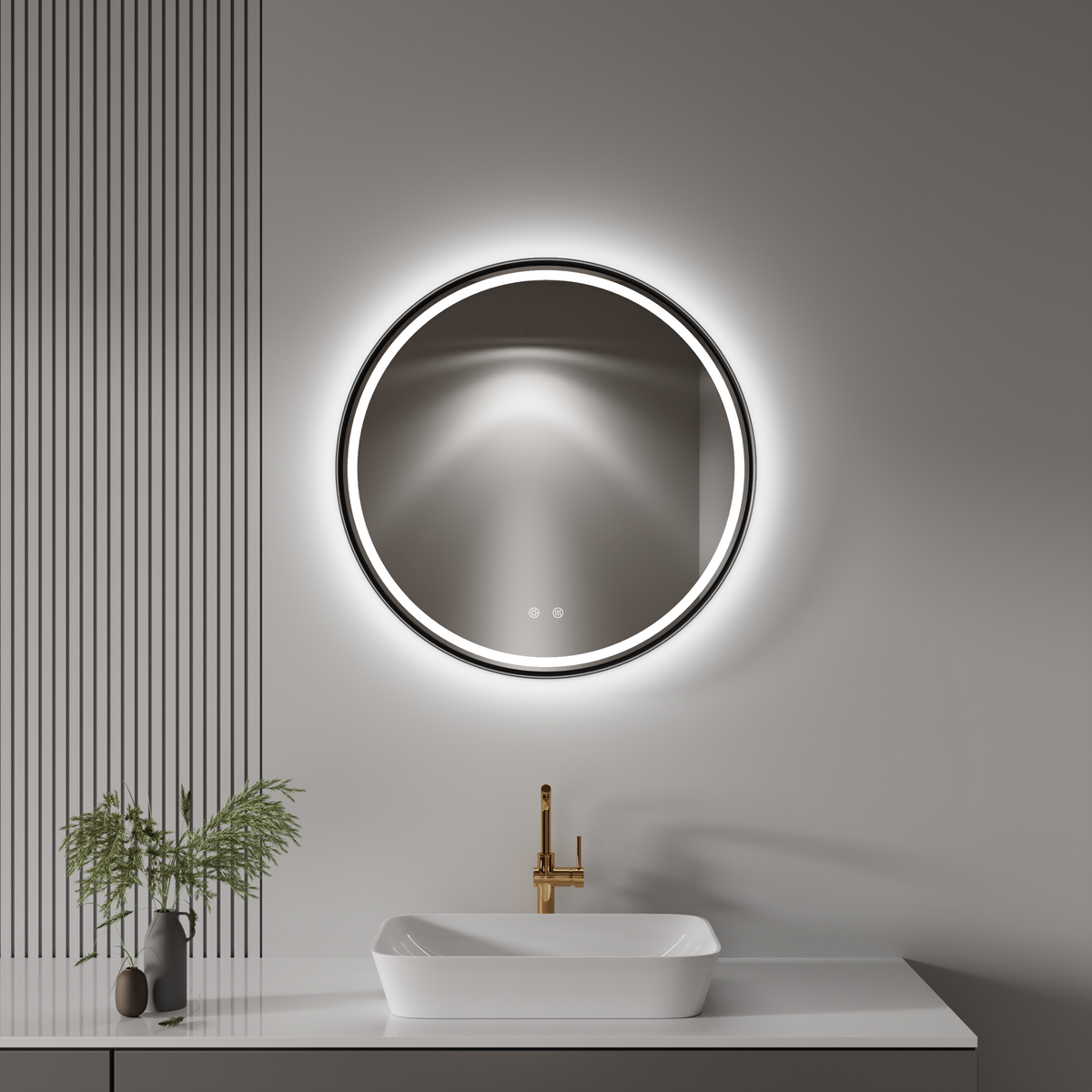 Black Frame Round LED Mirror 700mm