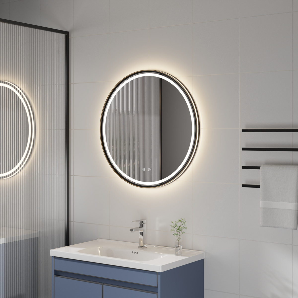 Black Frame Round LED Mirror 700mm