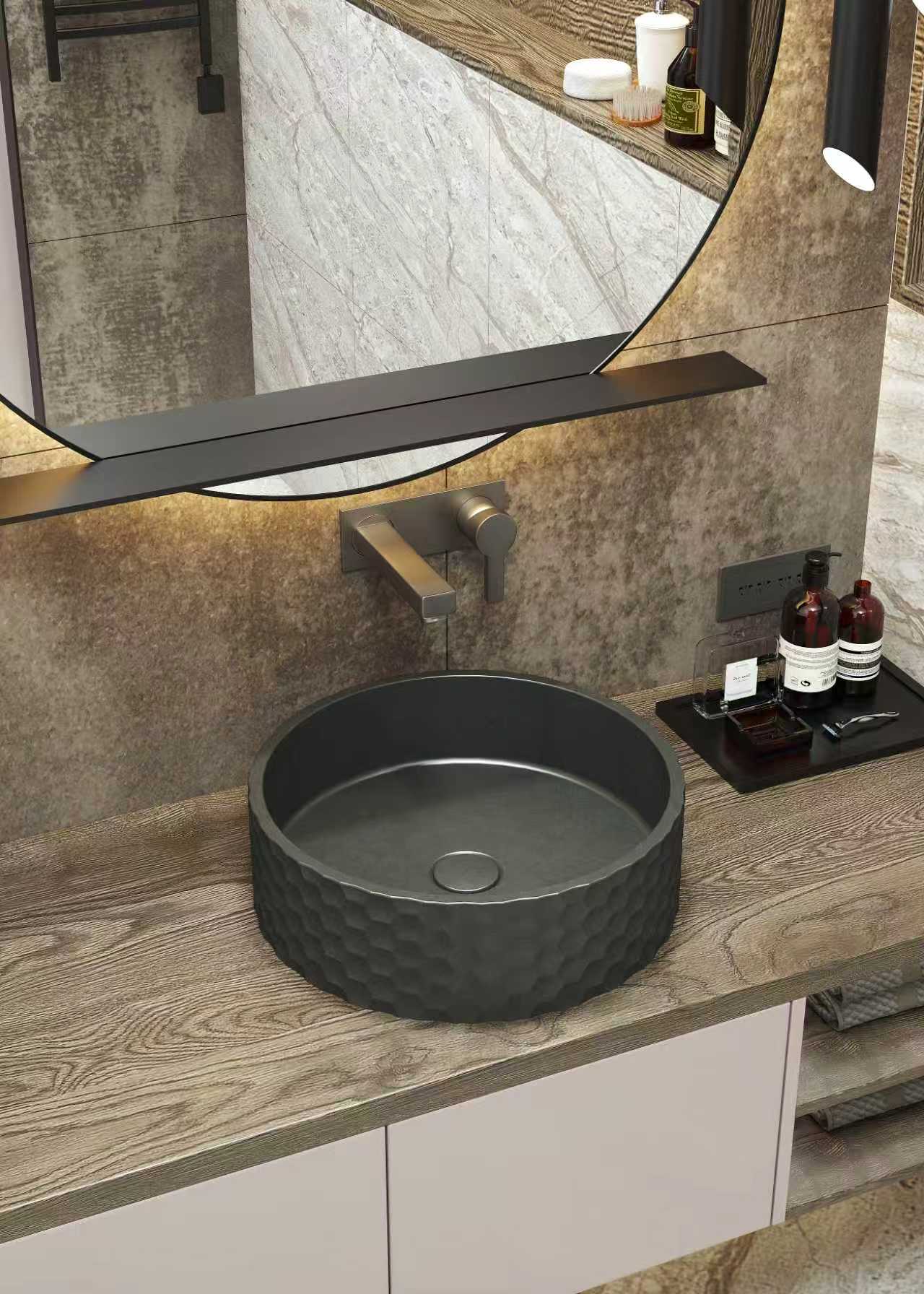 Basin Concrete Charcoal Geometric Textured Round UF-1059-BE