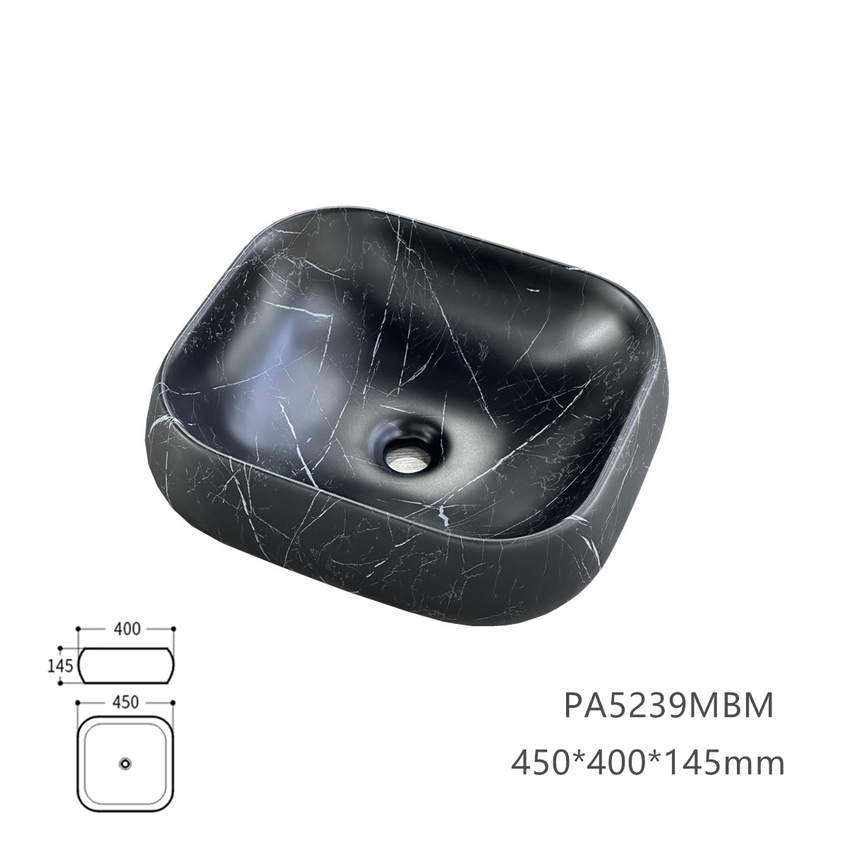 Basin black Rectangular Marble finish PA4540MBM