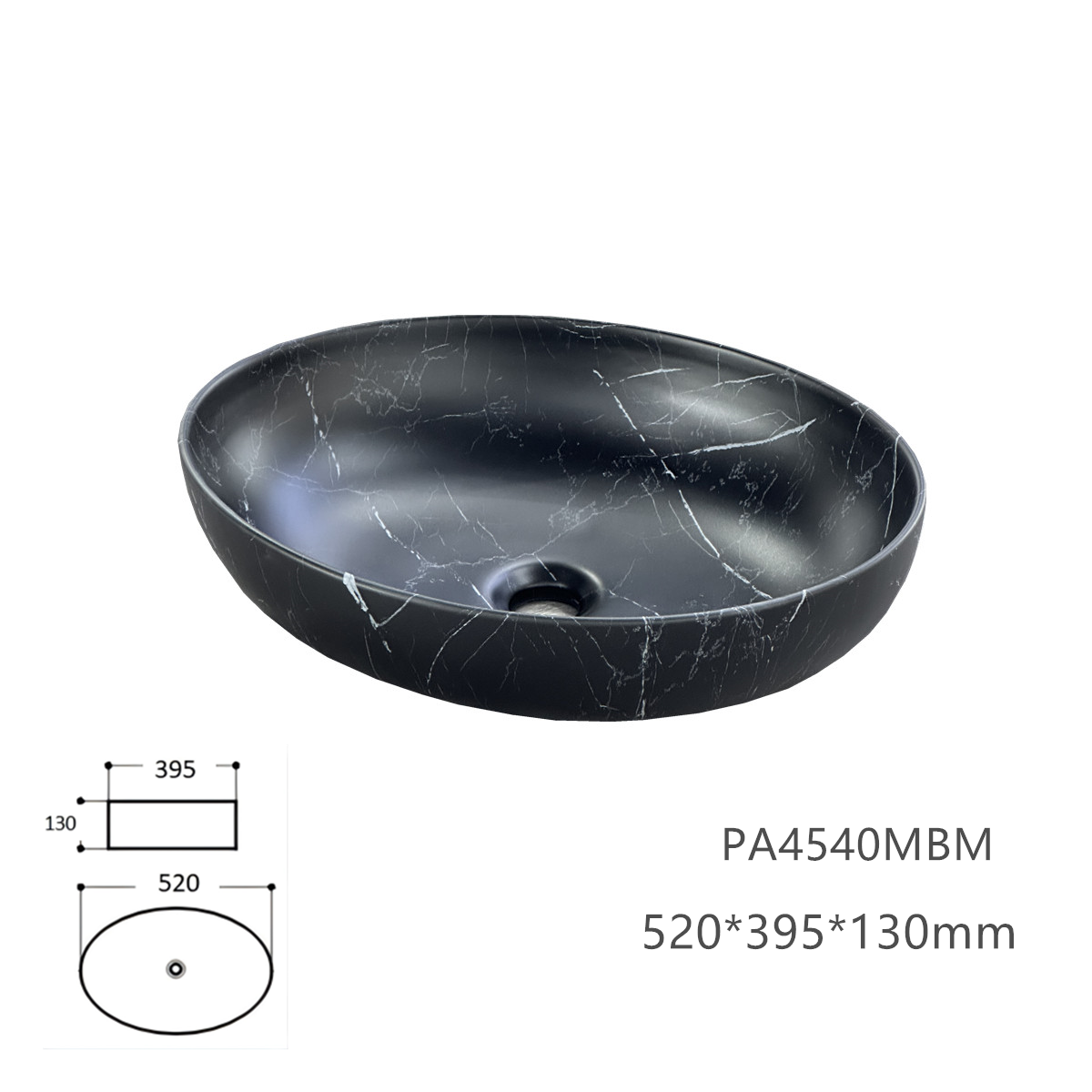 Basin black Oval Marble finish PA5239MBM