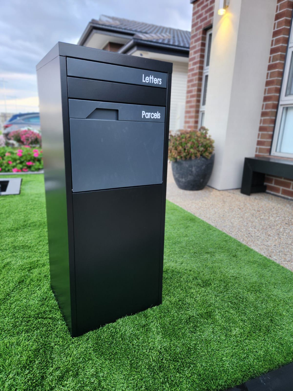 Standing Letter Box Black-Dark Grey Black-Wood Grain