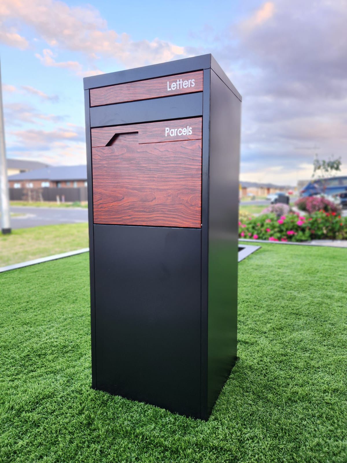 Standing Letter Box Black-Dark Grey Black-Wood Grain