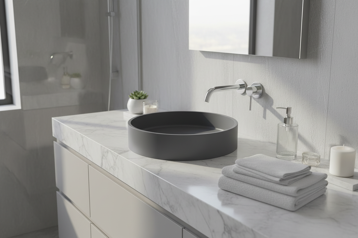 Gray round basin on a white background