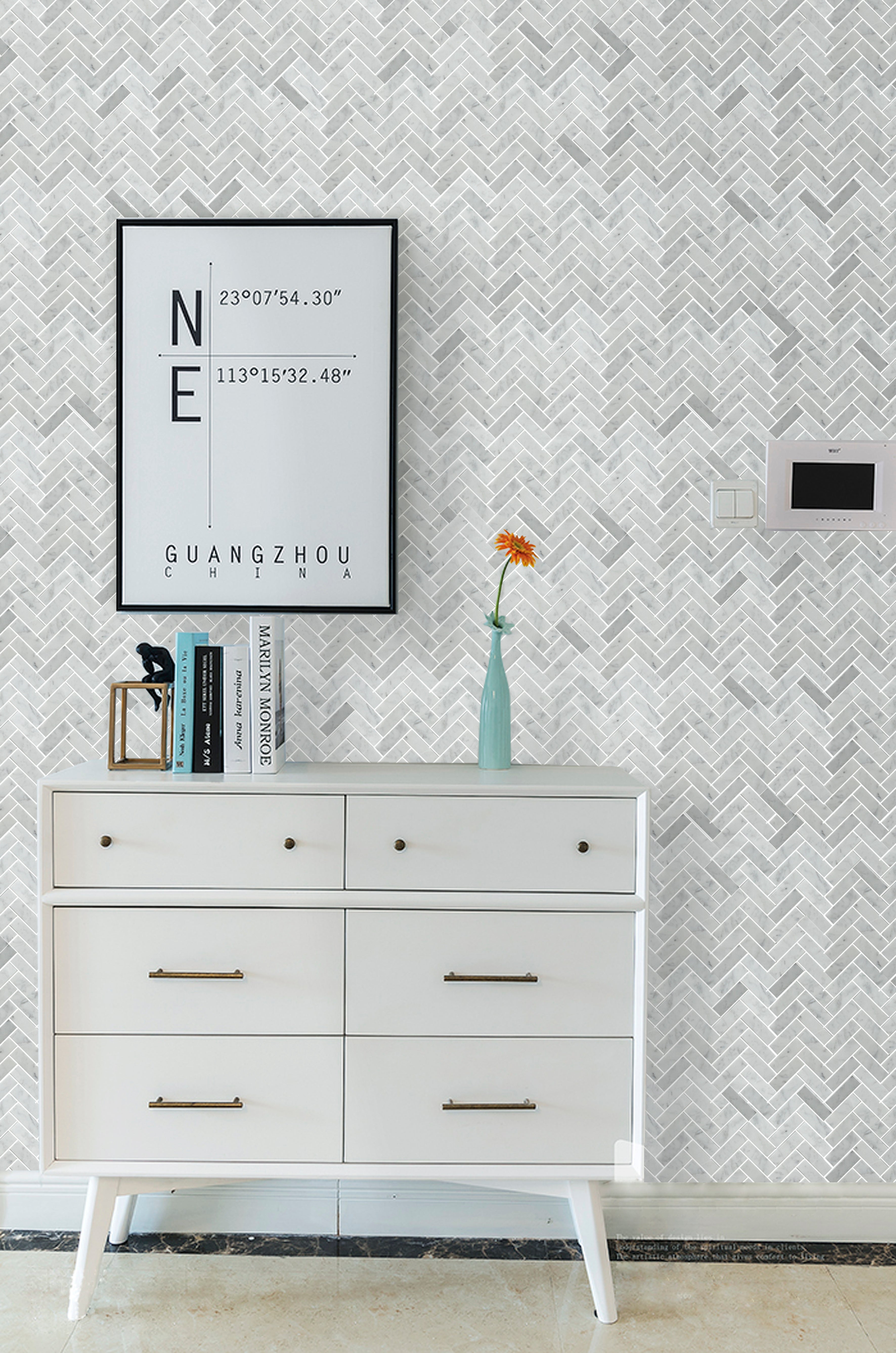 Herringbone white Marble